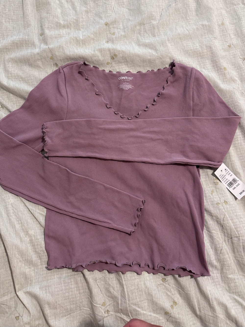 PacSun Contour Ribbed Lettuce-Edge Top - Dusty Mauve